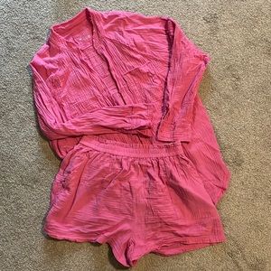 Aerie pool to party button up and short set